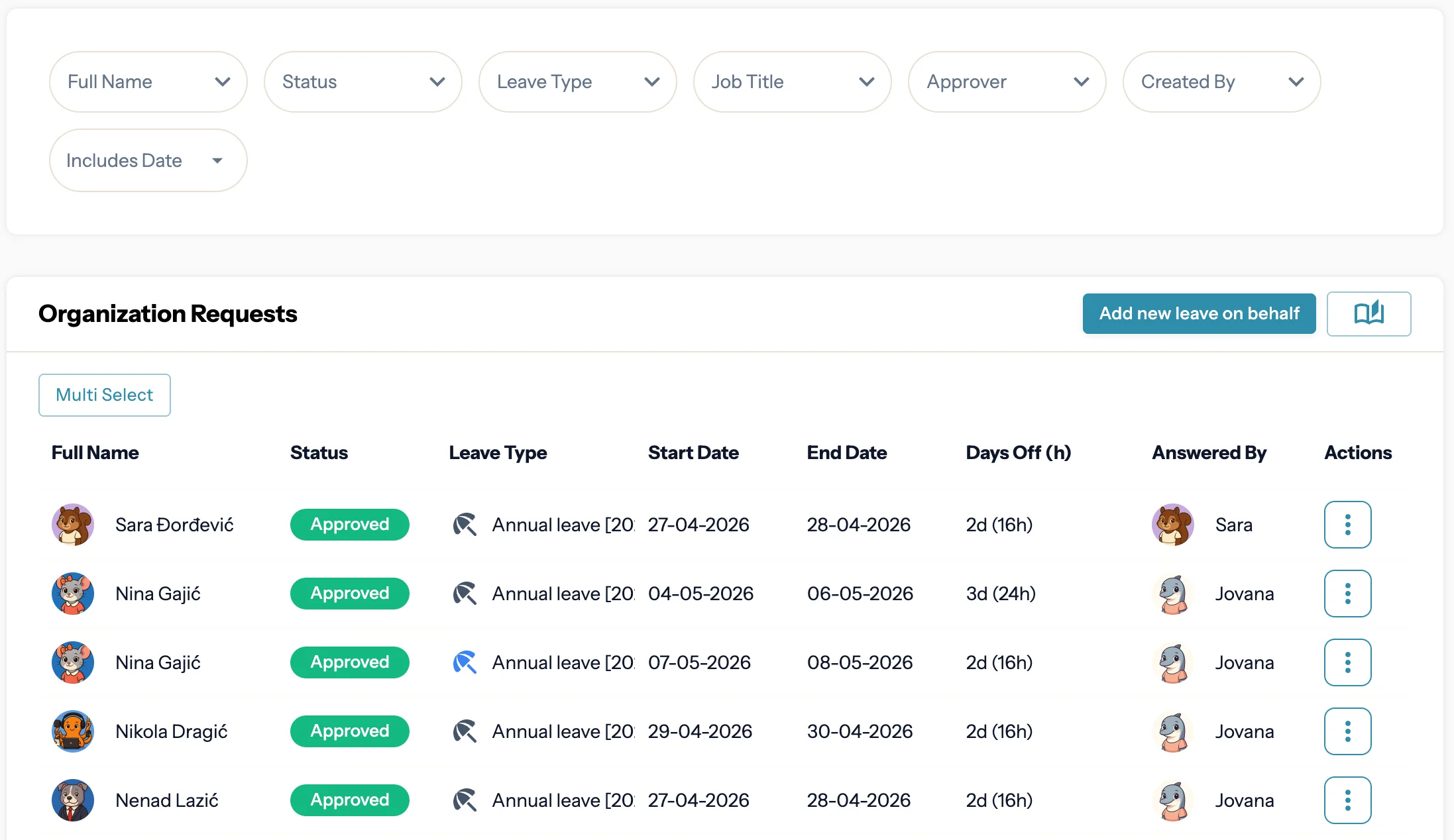 Up-to-date overview of absences, balances and availability illustration